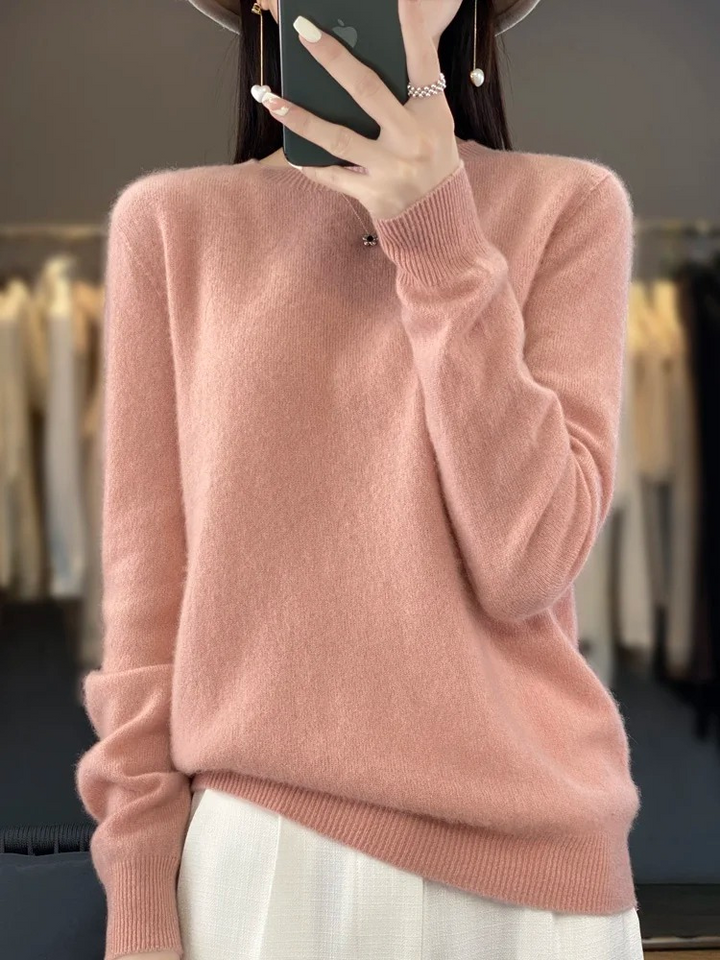 Jacinta | Women's Round Neck Long Sleeve Sweater - Beige - Image 11