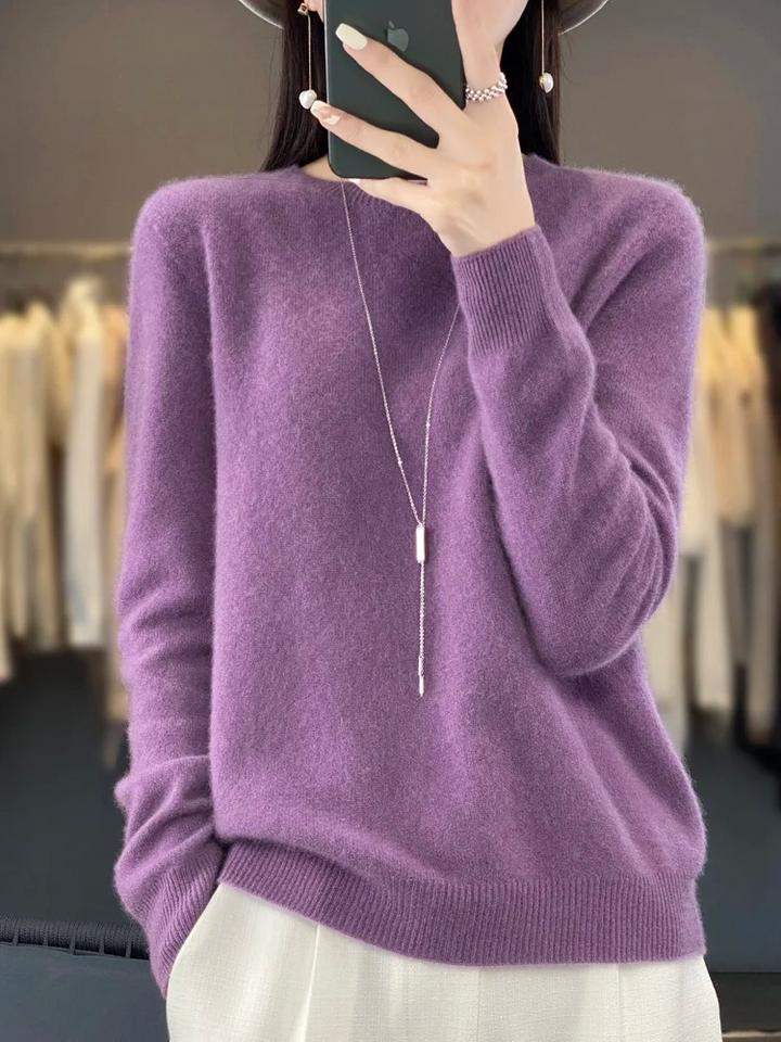 Jacinta | Women's Round Neck Long Sleeve Sweater - Beige - Image 12