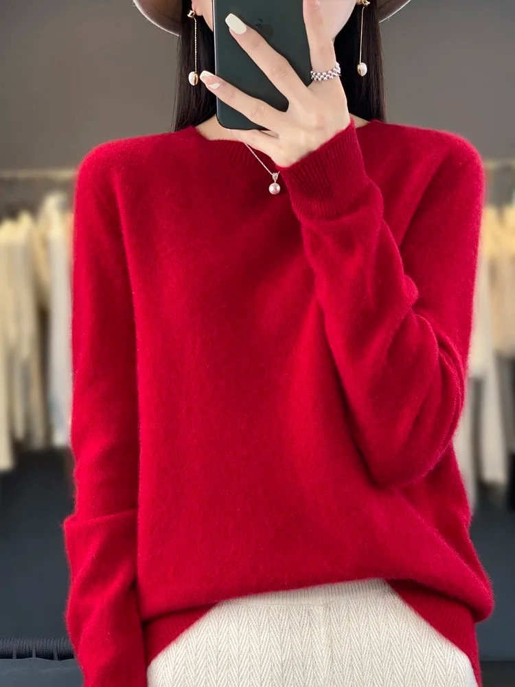 Jacinta | Women's Round Neck Long Sleeve Sweater - Beige - Image 15