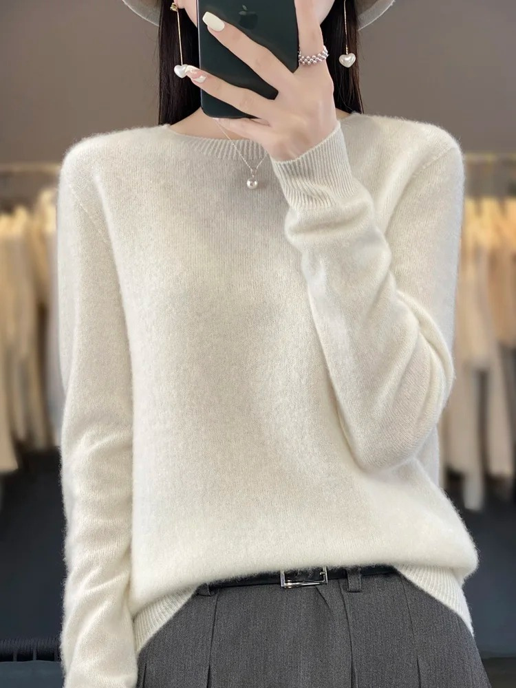 Jacinta | Women's Round Neck Long Sleeve Sweater - Beige - Image 16