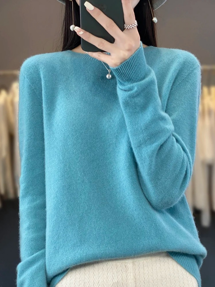 Jacinta | Women's Round Neck Long Sleeve Sweater - Beige - Image 2