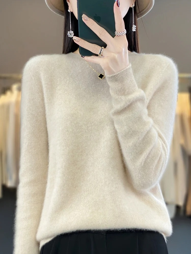 Jacinta | Women's Round Neck Long Sleeve Sweater - Beige - Image 3