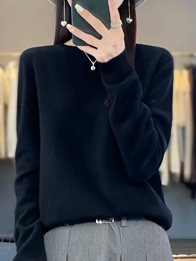 Jacinta | Women's Round Neck Long Sleeve Sweater - Beige - Image 8