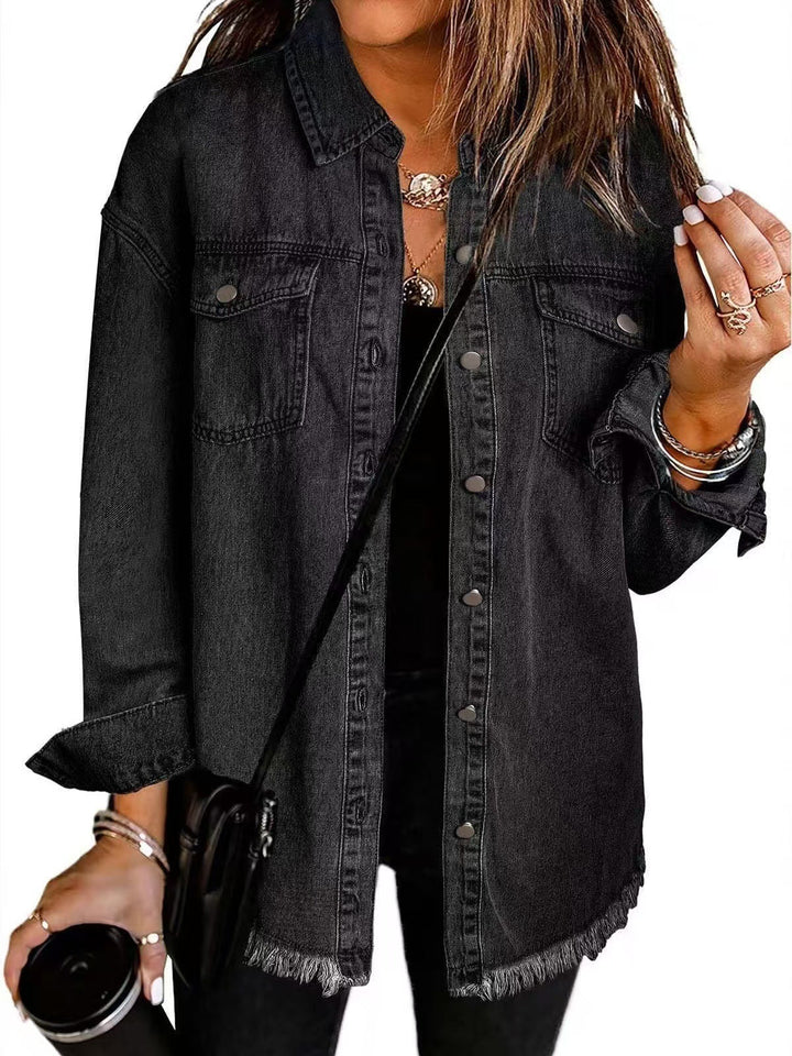 Jasmine | Women's Oversized Button Front Jacket - Black - Image 1