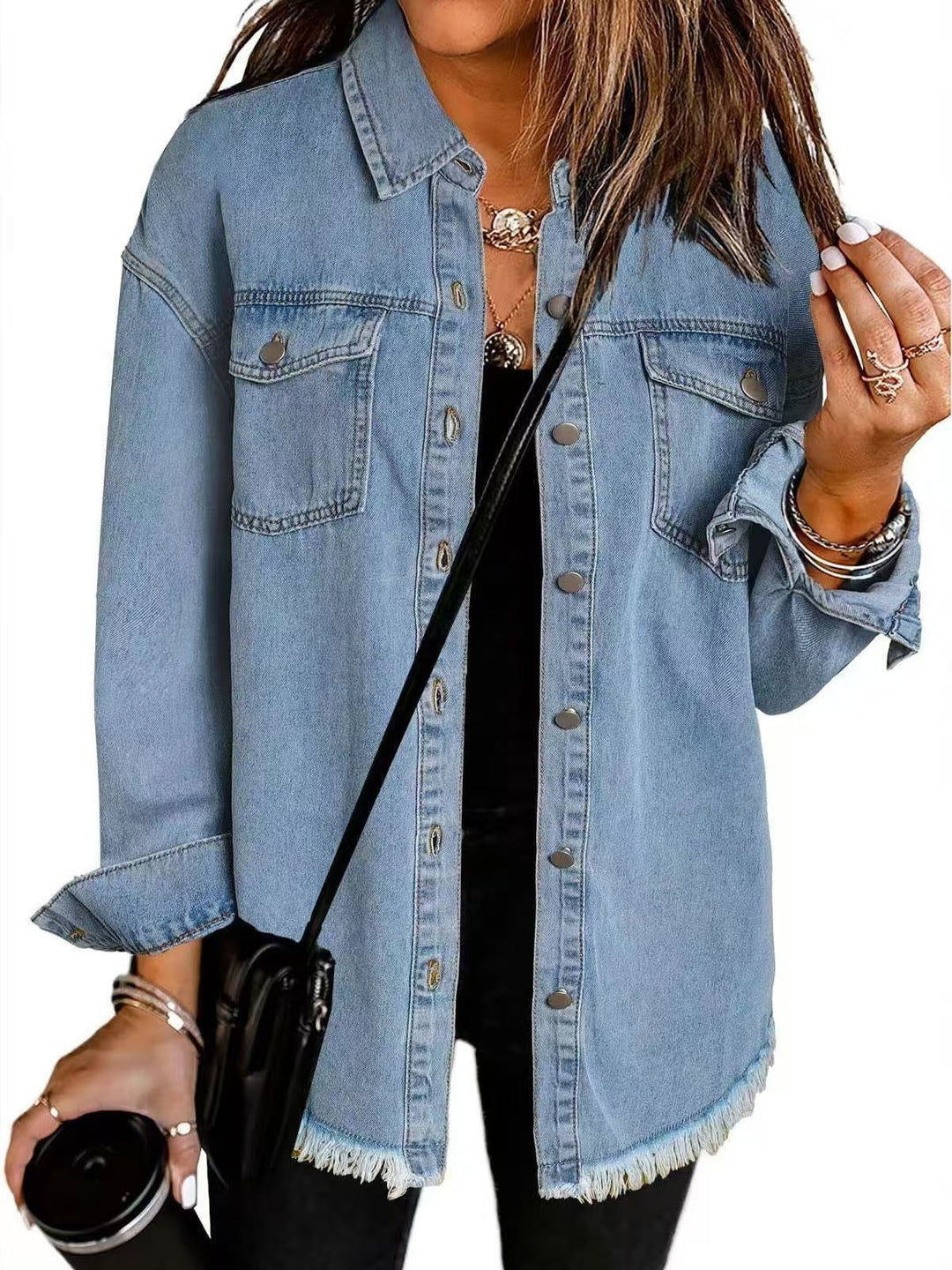 Jasmine | Women's Oversized Button Front Jacket - Black - Image 2