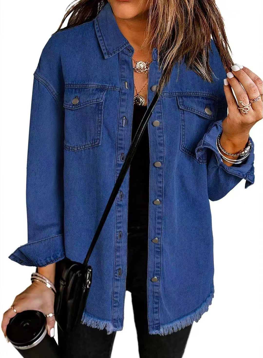 Jasmine | Women's Oversized Button Front Jacket - Black - Image 3