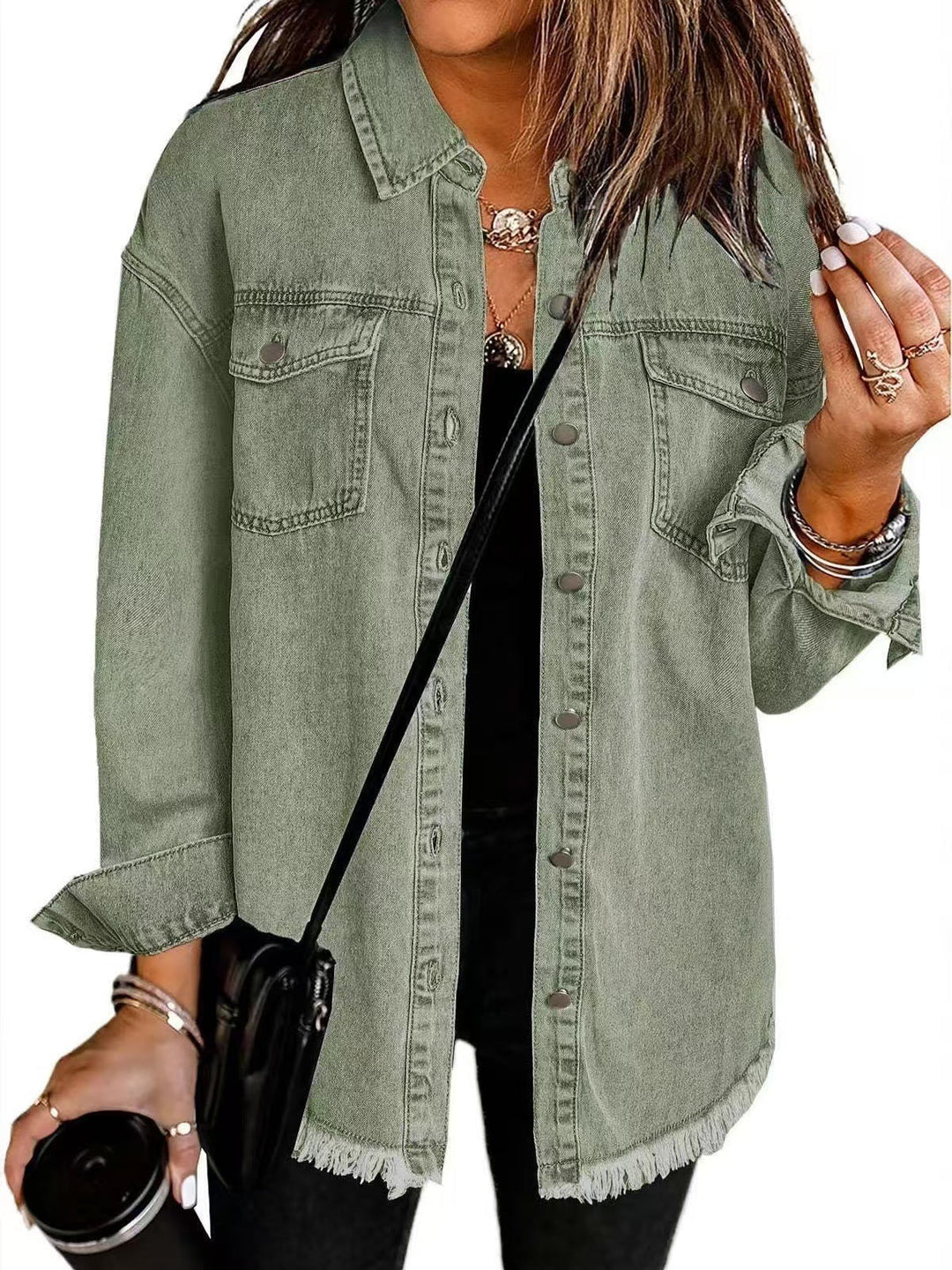 Jasmine | Women's Oversized Button Front Jacket - Black - Image 4