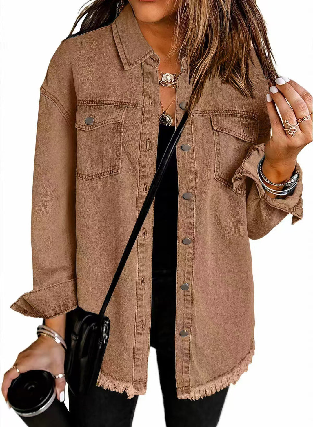 Jasmine | Women's Oversized Button Front Jacket - Black - Image 7