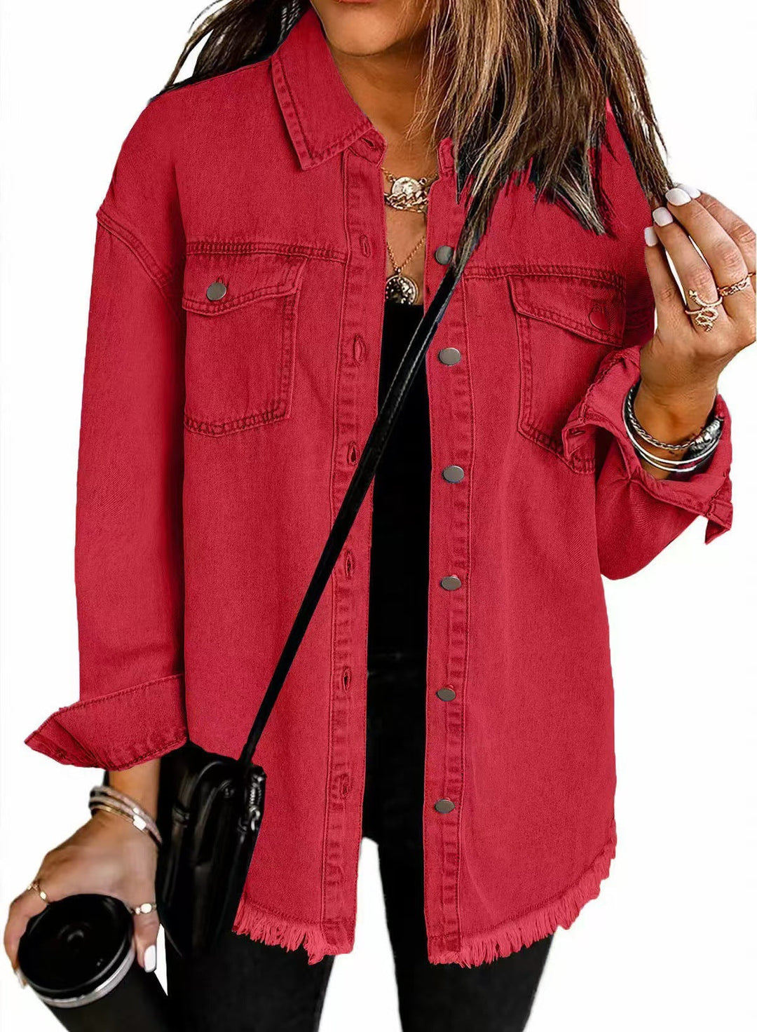 Jasmine | Women's Oversized Button Front Jacket - Black - Image 8