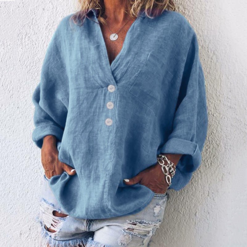 Jasmine | Women's V-Neck Button Down Blouse - Pink - Image 2