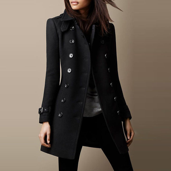 Jasper | Women's Double Breasted Long Coat - Black - Image 1