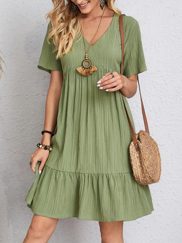 Jorvaine | Women's Boho Tiered Midi Dress V-Neck - Green - Image 1