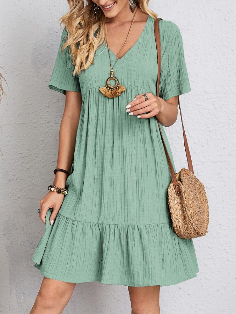 Jorvaine | Women's Boho Tiered Midi Dress V-Neck - Green - Image 6