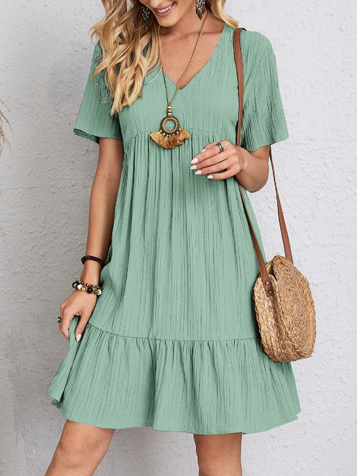 Jorvaine | Women's Boho Tiered Midi Dress V-Neck - Green - Image 6