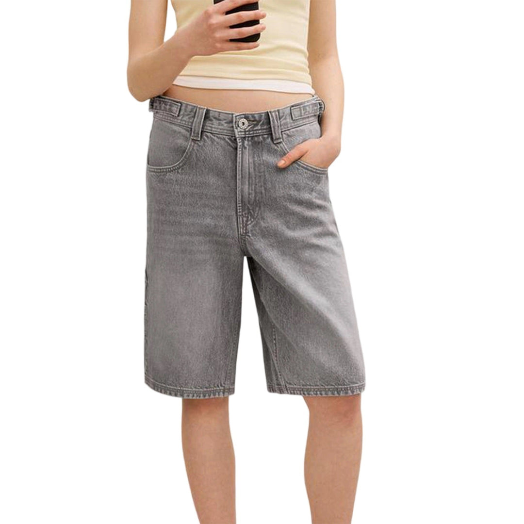 Jorvelle | Women's Relaxed Fit Longline Denim Shorts - Grey - Image 1