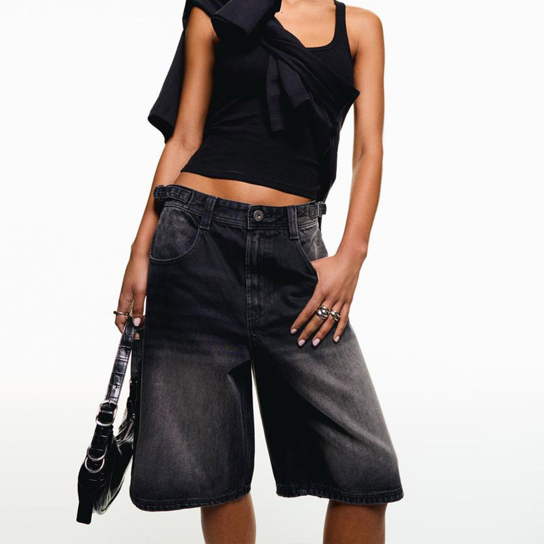Jorvelle | Women's Relaxed Fit Longline Denim Shorts - Grey - Image 7
