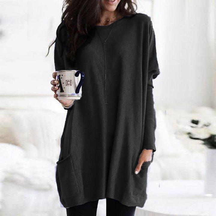 Josephine | Women's Round Neck Long Sleeve Tunic Top - Grey - Image 1