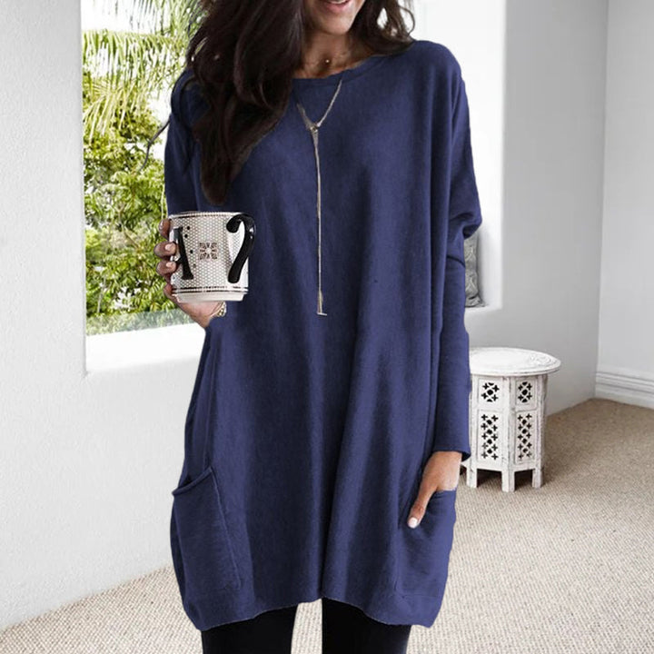Josephine | Women's Round Neck Long Sleeve Tunic Top - Grey - Image 2