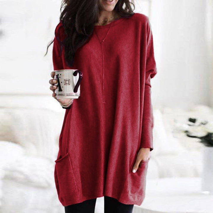 Josephine | Women's Round Neck Long Sleeve Tunic Top - Grey - Image 3