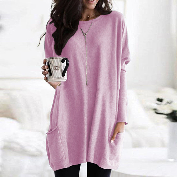 Josephine | Women's Round Neck Long Sleeve Tunic Top - Grey - Image 4