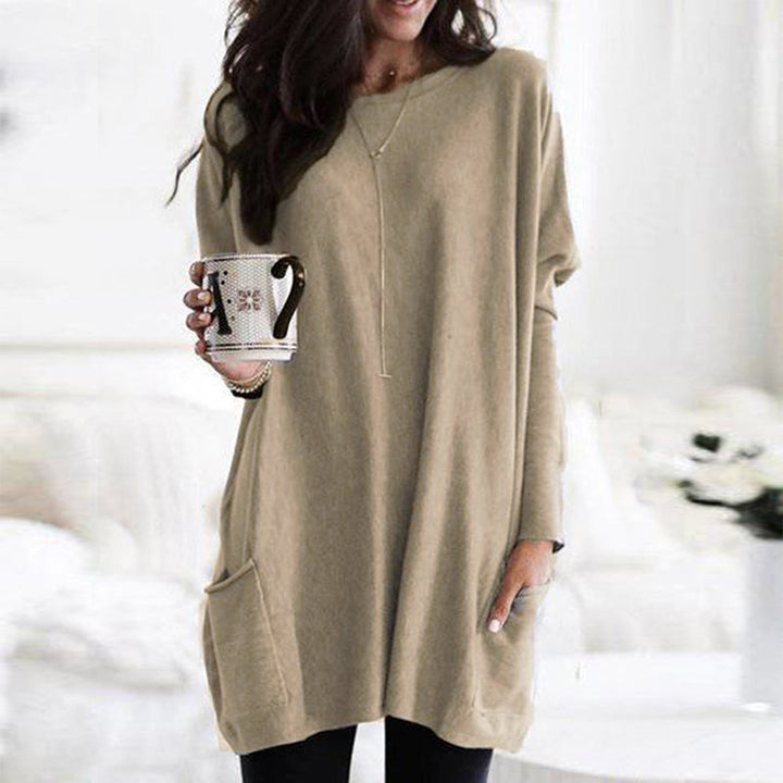 Josephine | Women's Round Neck Long Sleeve Tunic Top - Grey - Image 5