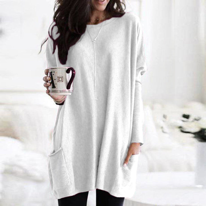 Josephine | Women's Round Neck Long Sleeve Tunic Top - Grey - Image 6