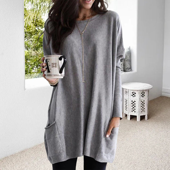 Josephine | Women's Round Neck Long Sleeve Tunic Top - Grey - Image 8