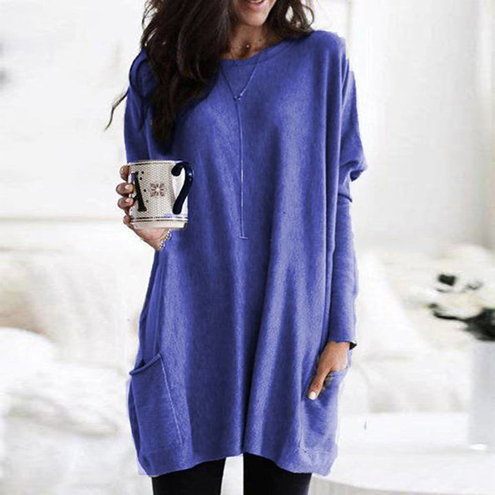Josephine | Women's Round Neck Long Sleeve Tunic Top - Grey - Image 9
