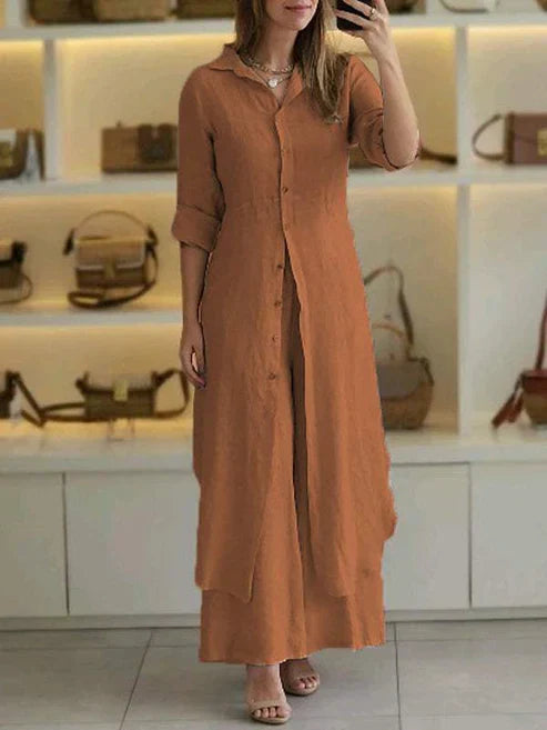 Lena | Women's 2 Piece Linen Shirt and Wide Leg Trouser Set
