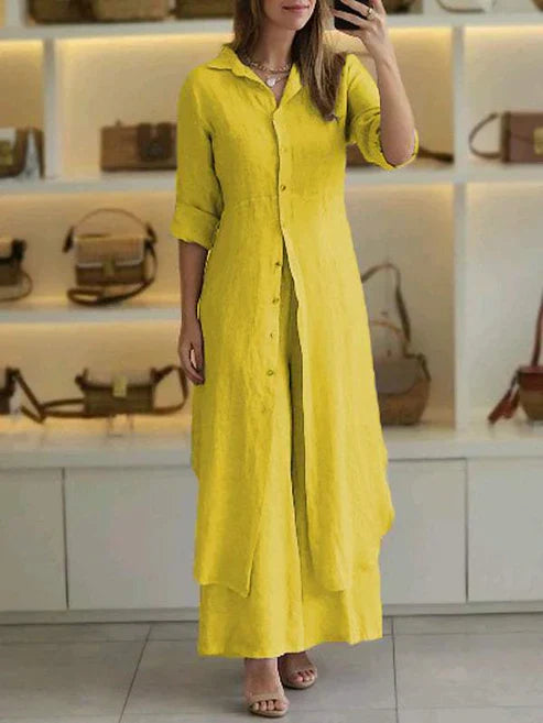 Lena | Women's 2 Piece Linen Shirt and Wide Leg Trouser Set