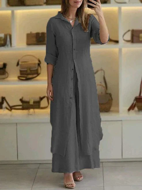 Lena | Women's 2 Piece Linen Shirt and Wide Leg Trouser Set