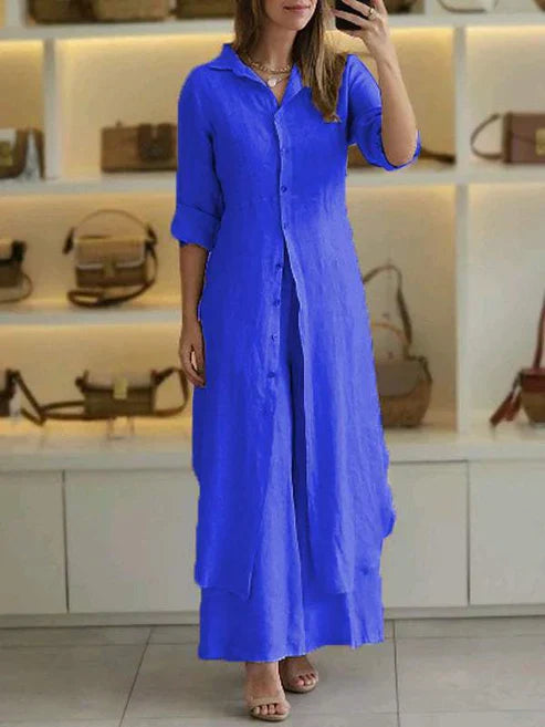 Lena | Women's 2 Piece Linen Shirt and Wide Leg Trouser Set