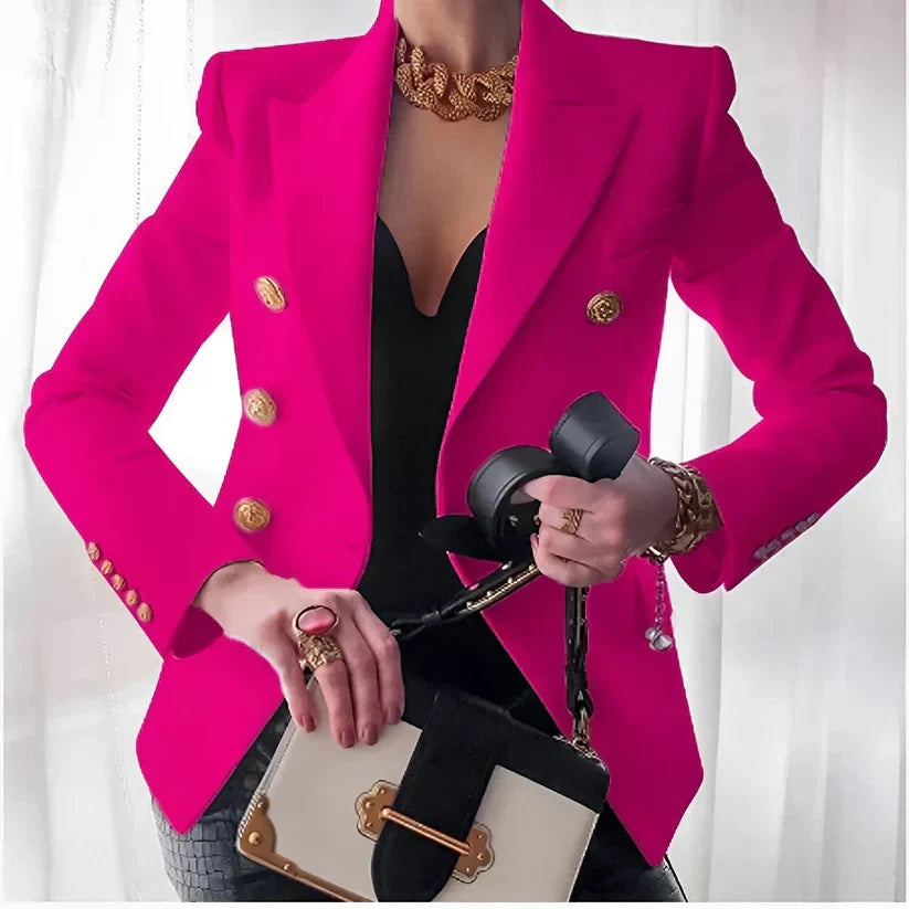 Elan | Women's Double Breasted Blazer Gold Button Tailored Jacket