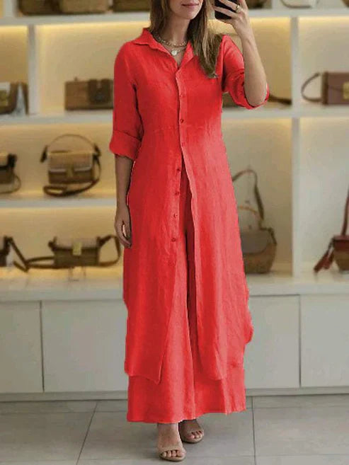 Lena | Women's 2 Piece Linen Shirt and Wide Leg Trouser Set