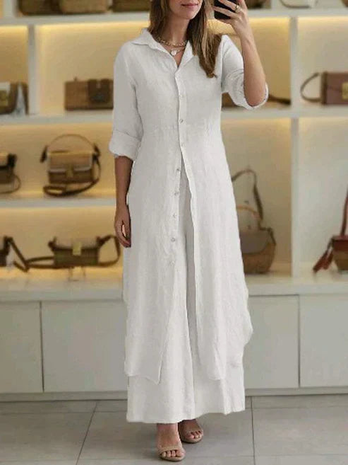 Lena | Women's 2 Piece Linen Shirt and Wide Leg Trouser Set