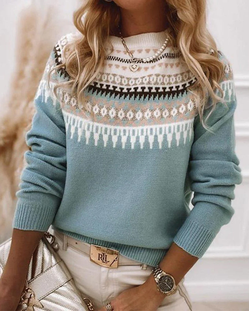 Juniper | Women's Fair Isle Round Neck Jumper - Teal - Image 1