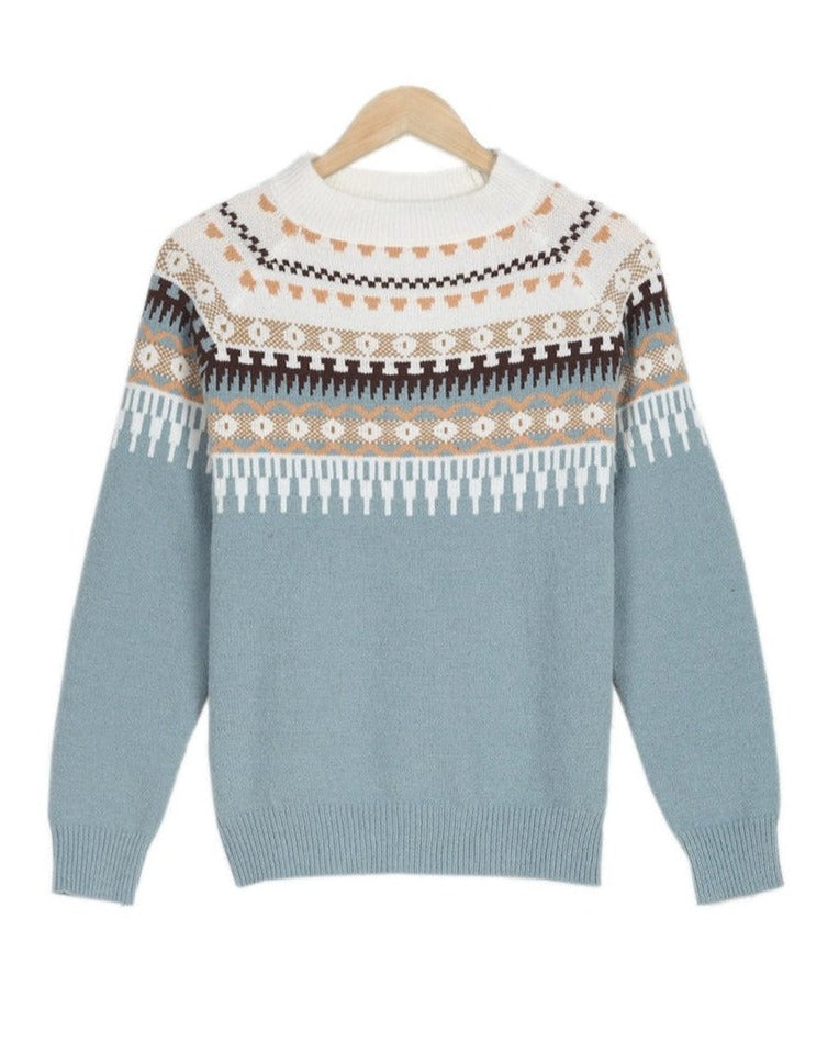 Juniper | Women's Fair Isle Round Neck Jumper - Teal - Image 8