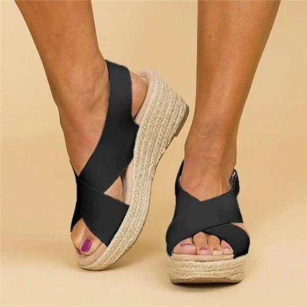 Carmen | Women's Cross Strap Espadrille Wedge Sandals Open Toe