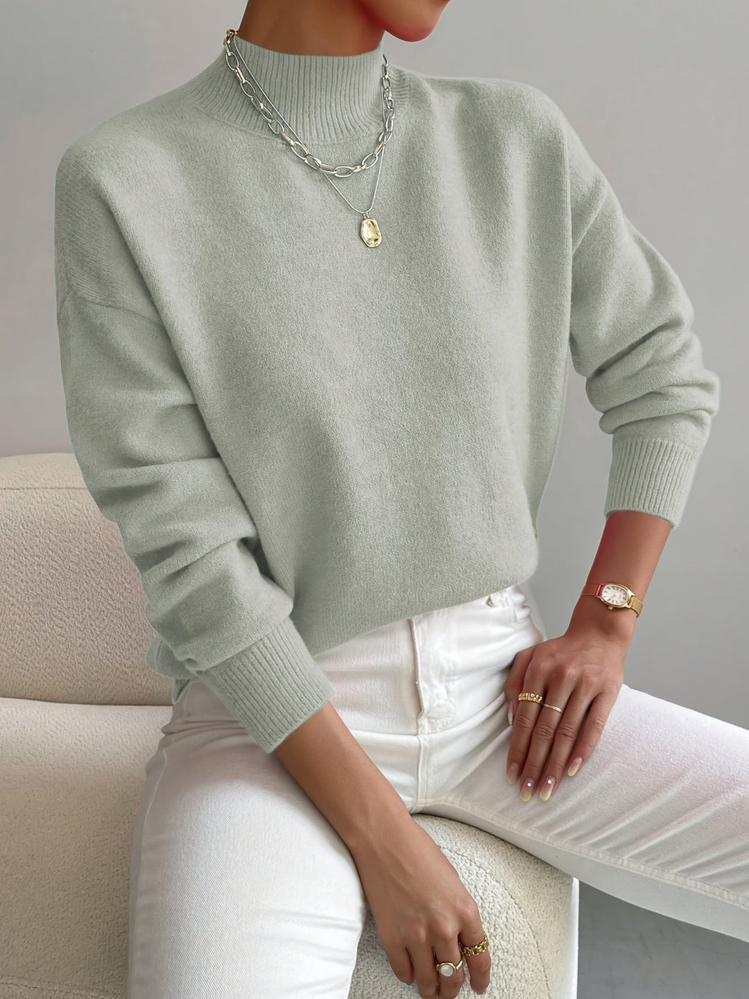 Kendra | Women's Mock Neck Long Sleeve Sweater - Green - Image 1