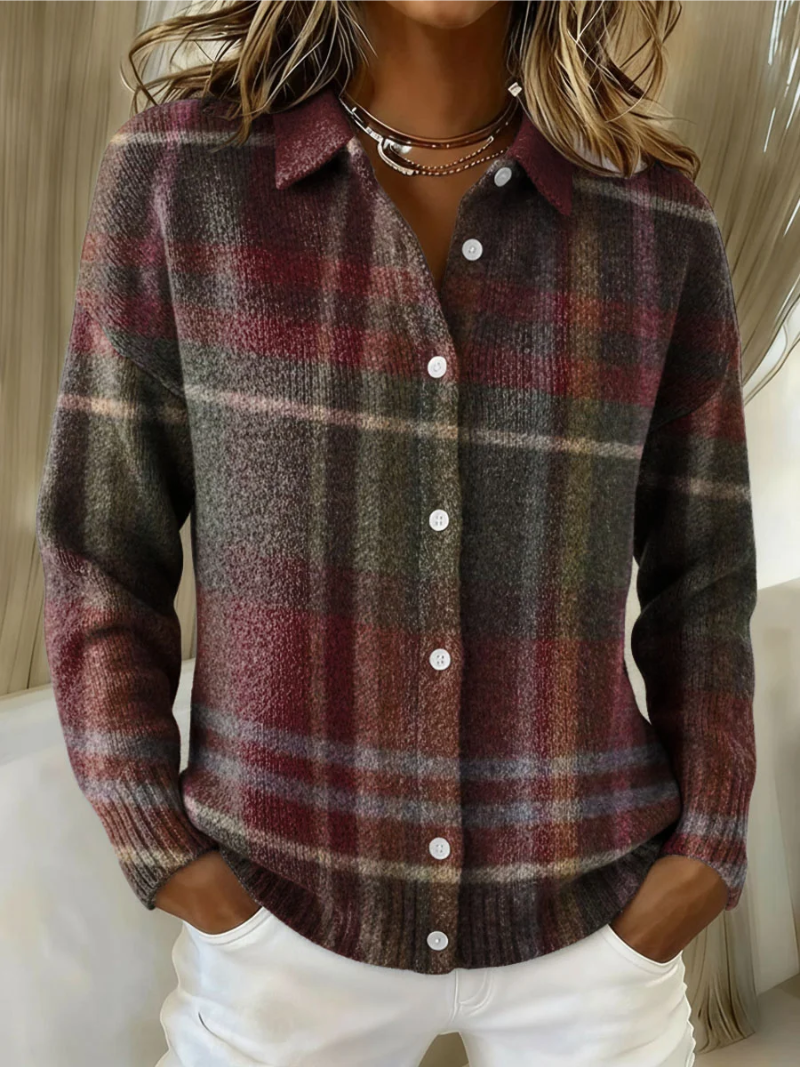 Kerris | Women's Plaid Check Long Sleeve Collared Shirt - Image 1