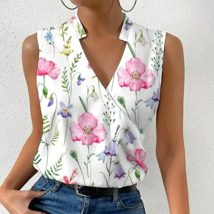 Kimara | Women's Floral V-Neck Sleeveless Blouse - Floral - Image 1