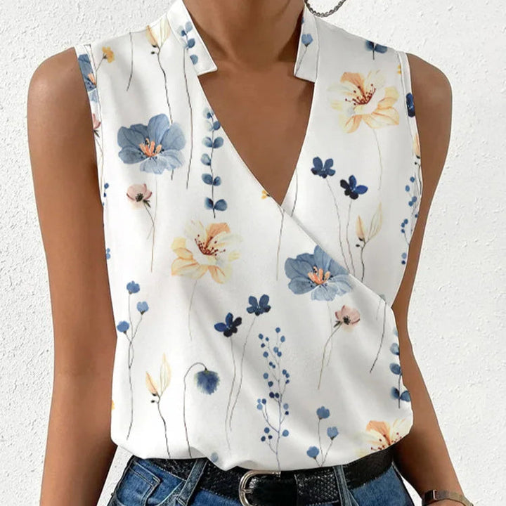 Kimara | Women's Floral V-Neck Sleeveless Blouse - Floral - Image 3