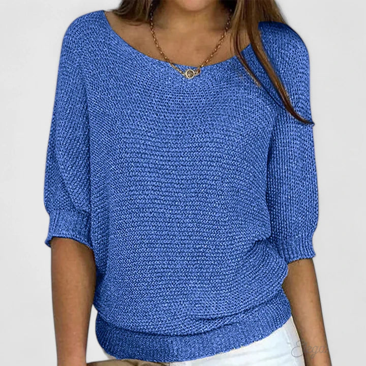 Larissa | Women's V-Neck Long Sleeve Jumper - Blue - Image 1