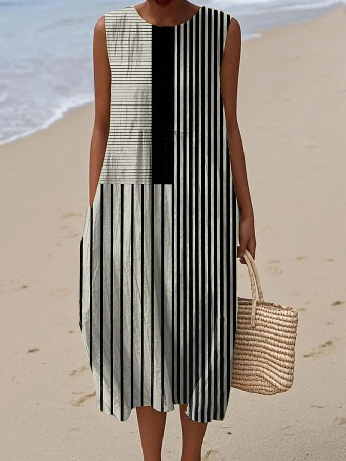 Laverne | Women's Striped Sleeveless Midi Dress - Striped - Image 1