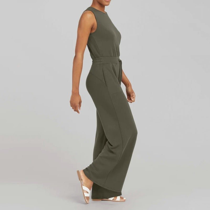 Lavette | Women's Wide Leg Jumpsuit Sleeveless - Beige - Image 9