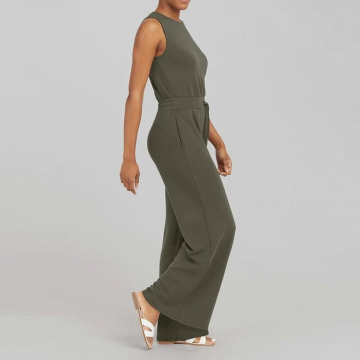 Lavette | Women's Wide Leg Jumpsuit Sleeveless - Beige - Image 9