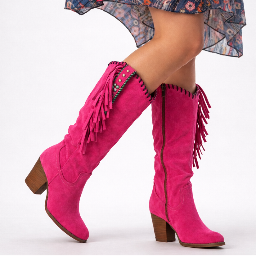 Lavinia | Women's Fringe Knee High Boots - Brown - Image 6
