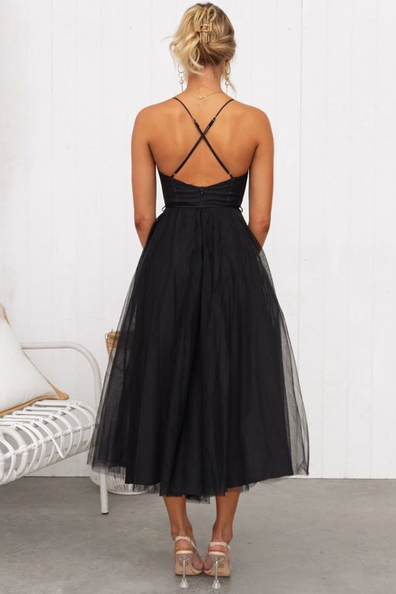 Lavrine | Women's Corset Bodice Tulle Midi Dress - Brown - Image 4