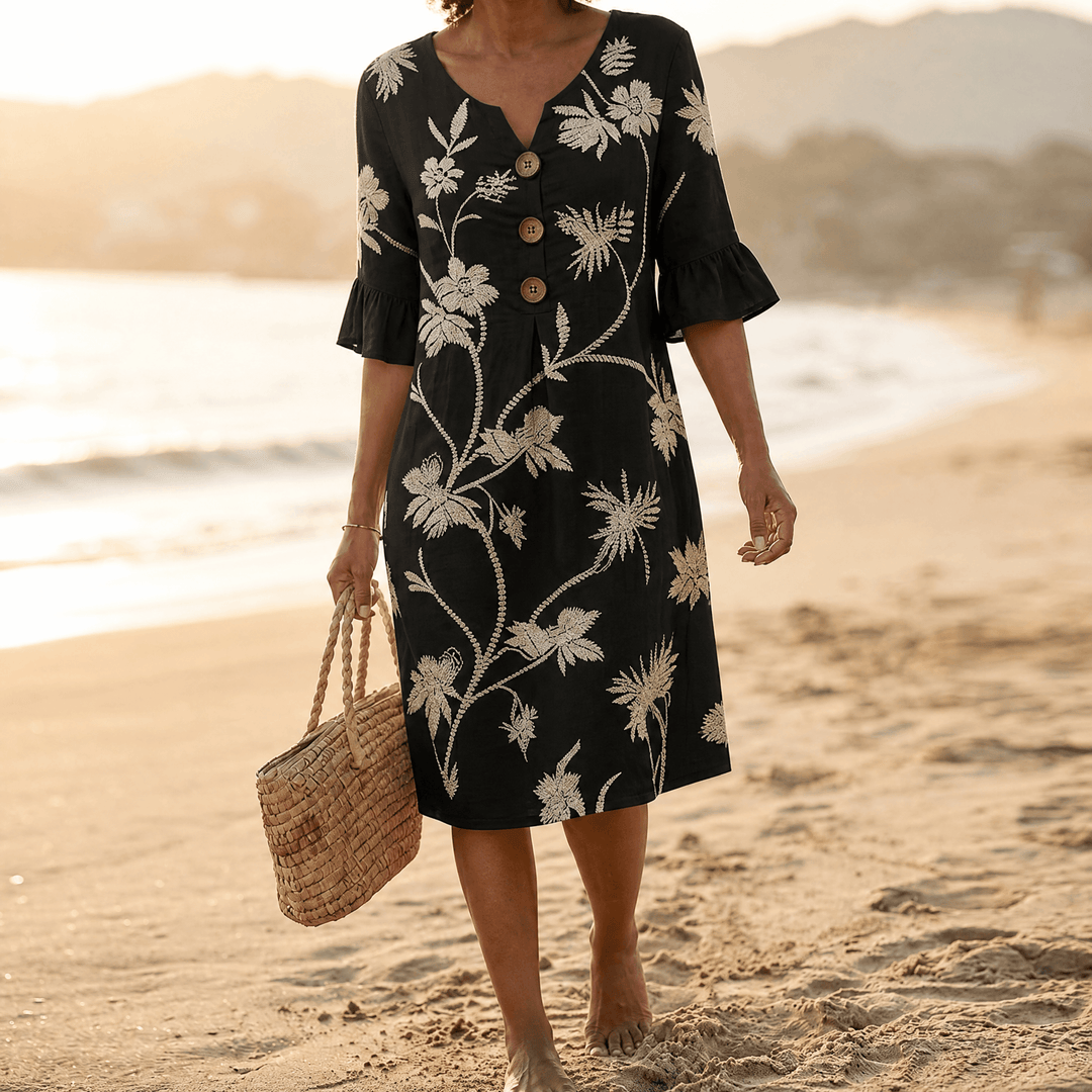 Leanora | Women's Floral Midi Dress with Flutter Sleeves - Royal Blue - Image 16