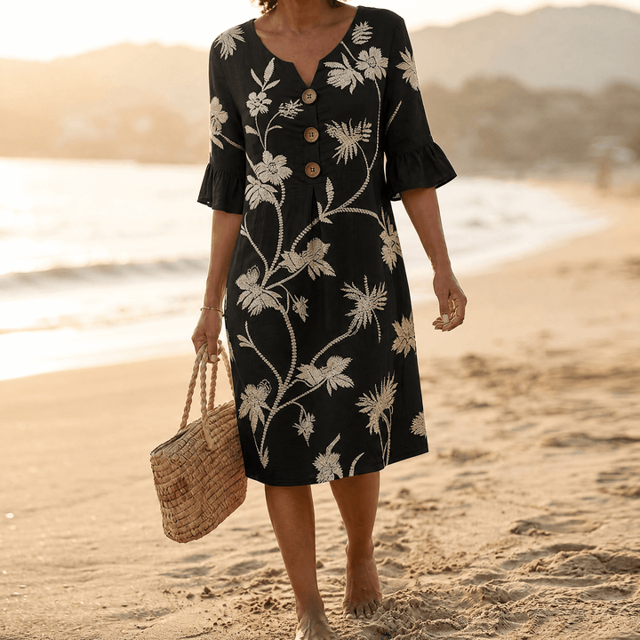 Leanora | Women's Floral Midi Dress with Flutter Sleeves - Royal Blue - Image 16